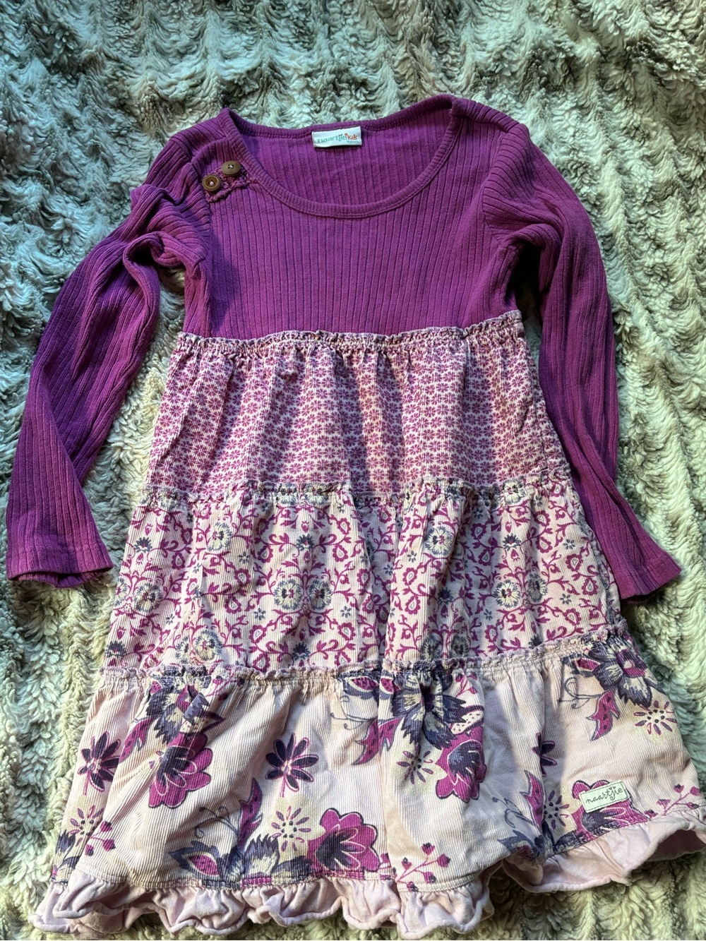 naartjie Purple & Pink Floral Long-Sleeve Tiered Dress 5